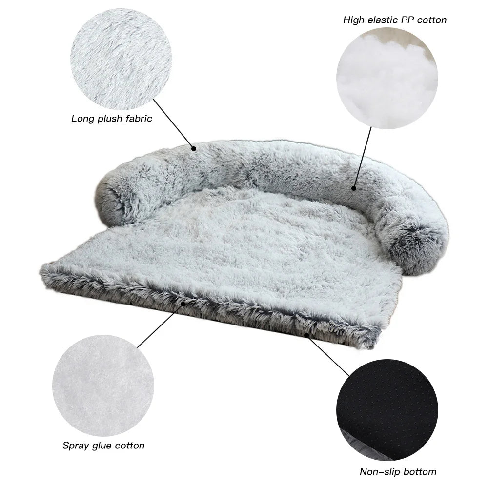 Removable Plush Pet Large Dog Bed Sofa House Mat Kennel Winter Washable Calming Cushion Blanket Cover