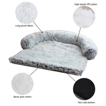 Removable Plush Pet Large Dog Bed Sofa House Mat Kennel Winter Washable Calming Cushion Blanket Cover