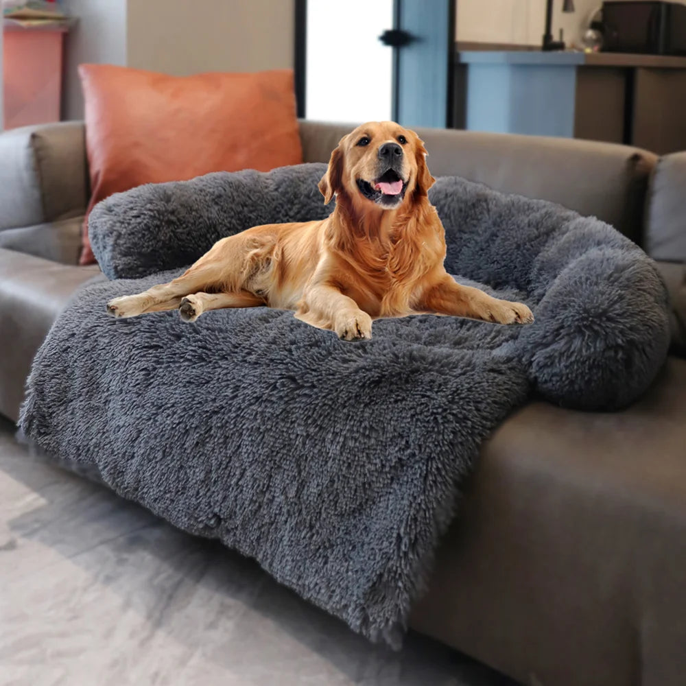 Removable Plush Pet Large Dog Bed Sofa House Mat Kennel Winter Washable Calming Cushion Blanket Cover