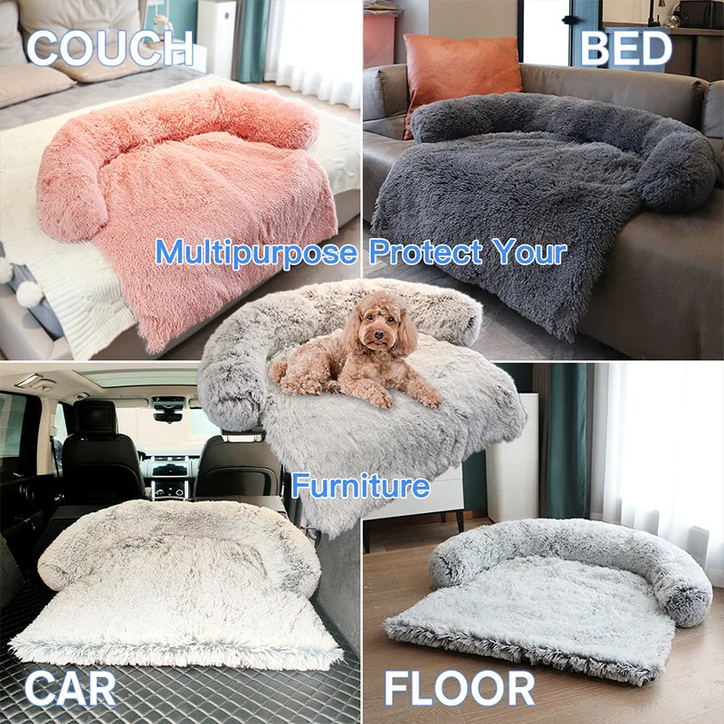 Removable Plush Pet Large Dog Bed Sofa House Mat Kennel Winter Washable Calming Cushion Blanket Cover